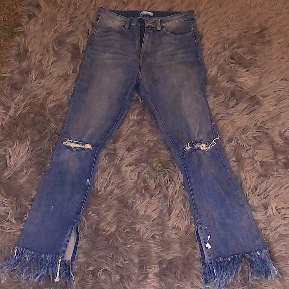 Mumu high waisted jeans with frayed bottoms